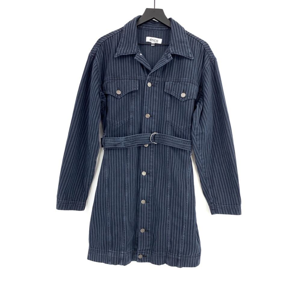 ETICA Joelle Jacket Denim Dress in Navy Blue Night Stripe S
